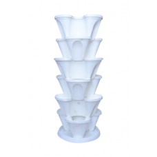 VERTICAL STACK A POT SET OF 7 PCS (SIX LAYER OF POTS+ONE TRAY)(ONE LAYER=3 PLANT) WHITE